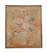 A Queen Anne or George I wool and silk needlework panel