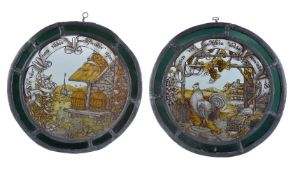 Two Dutch or German lead framed stained glass roundels in 16th century style