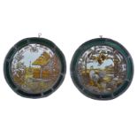 Two Dutch or German lead framed stained glass roundels in 16th century style