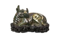 A Chinese silver and gold inlaid model of a Rhino