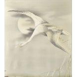 A large Japanese silk picture of a swan