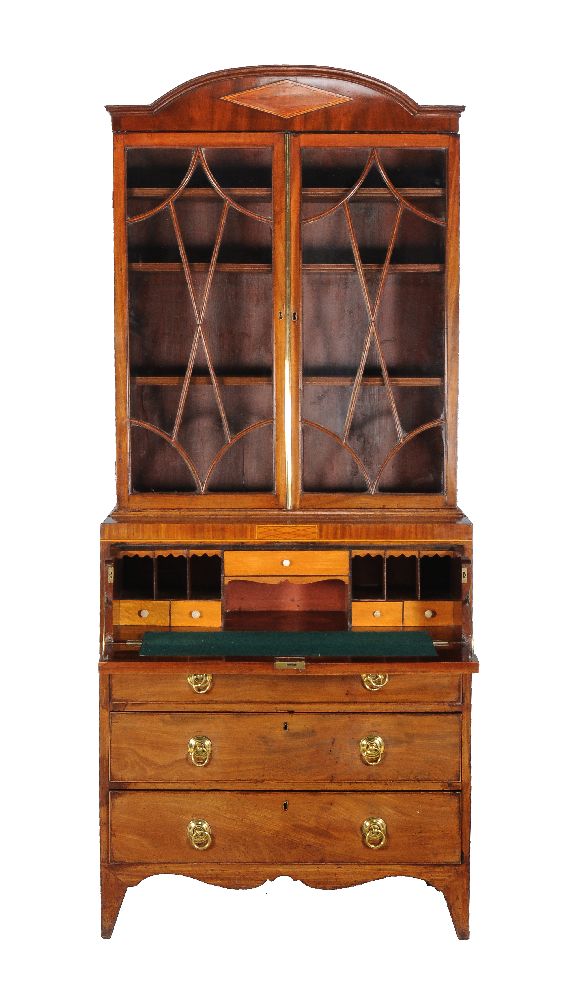 ϒ A George III mahogany and inlaid secretaire bookcase - Image 2 of 3