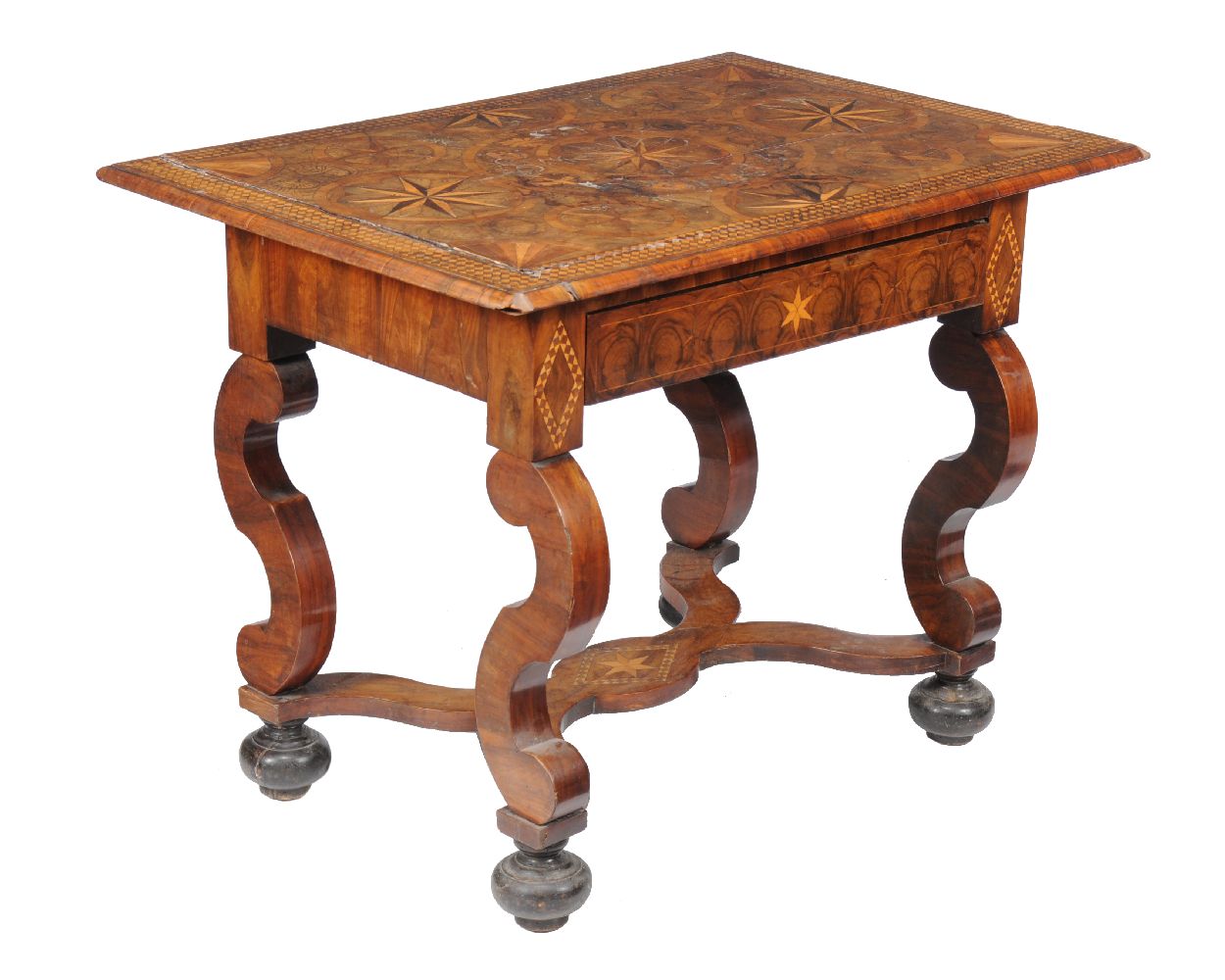 A William & Mary walnut and marquetry centre table