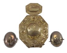 A Dutch gilt brass three light wall sconce