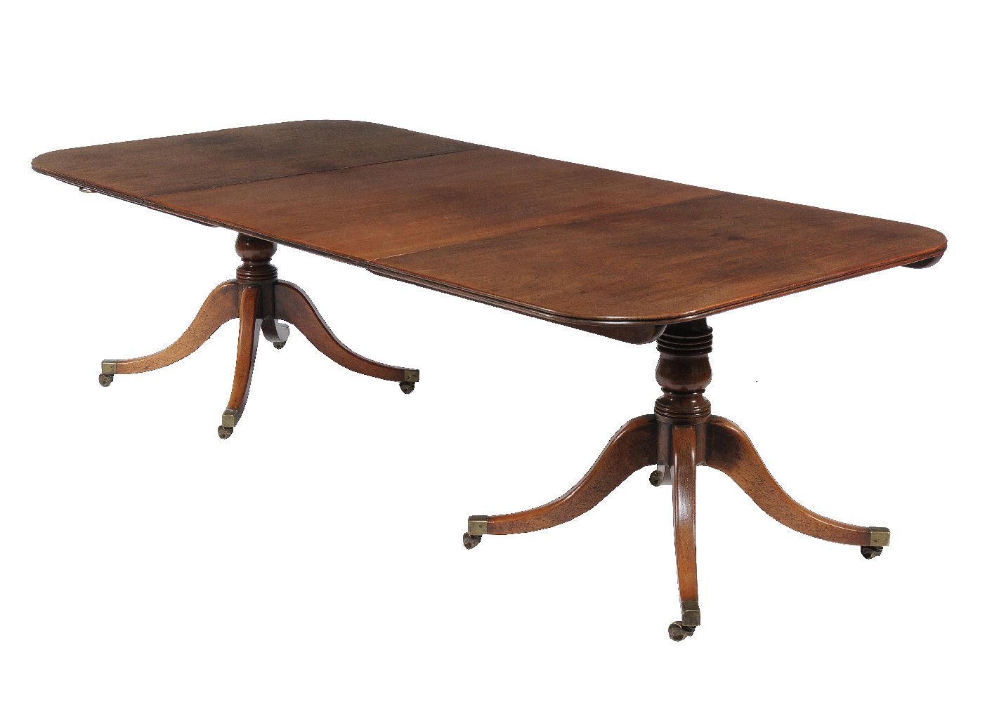 A Regency mahogany twin pillar dining table