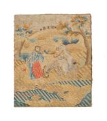 An early George III wool and silk embroidered figural needlework panel