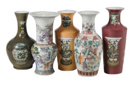 A group of five various Chinese vases