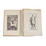 A bound book with etchings of classical figures