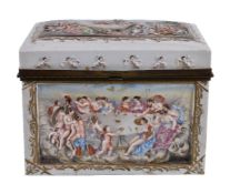 A Naples style porcelain gilt-metal mounted casket and hinged cover