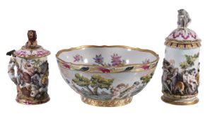 Three items of Naples-style porcelain