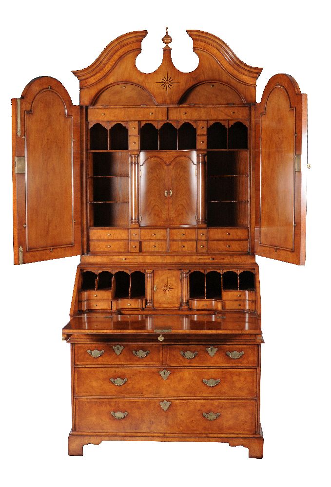 A walnut and burr walnut and featherbanded bureau bookcase - Image 2 of 3