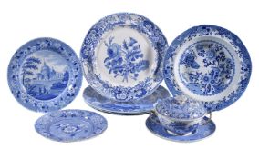 A collection of Spode blue and white printed pottery plates