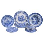 A collection of Spode blue and white printed pottery plates