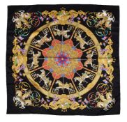 Hermès, Luna Park, a black silk scarf