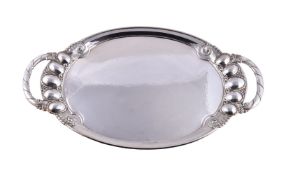 Georg Jensen, a Danish silver twin handled oval tray