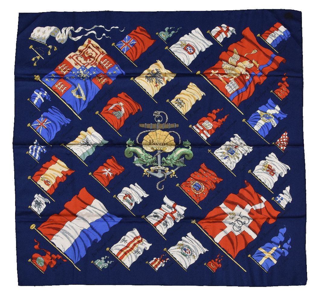 Hermès, Pavois, a blue silk scarf