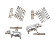 A pair of silver hippo cufflinks