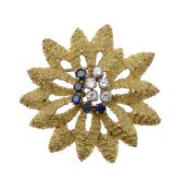 A diamond and sapphire brooch