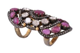 An Indian synthetic ruby and diamond ring