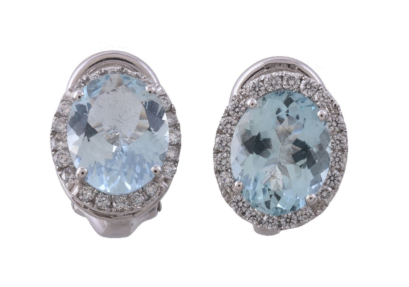 A pair of aquamarine and diamond earrings
