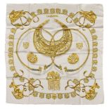 Hermès, Les Cavaliers D'or, a white silk scarf