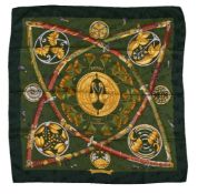 Hermès, Daimyo Princes du Soleil Levant, a green silk scarf