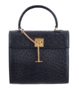 Celine, a black ostrich handbag