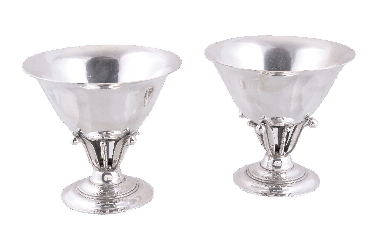 Georg Jensen, a pair of Danish silver pedestal bowls