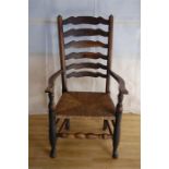 An early Ash with Rush seat Norfolk ladder back chair