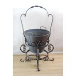 19th C Copper Coal Bucket in Ornamental Iron Stand