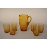 1930's Etched Amber Lemonade Set