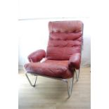 Vintage Red Leather and Chrome Armchair C 1960