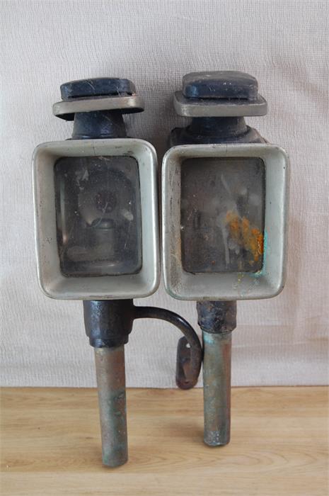 Pair 19th C Russell & Co. Walsal Carriage Lamps