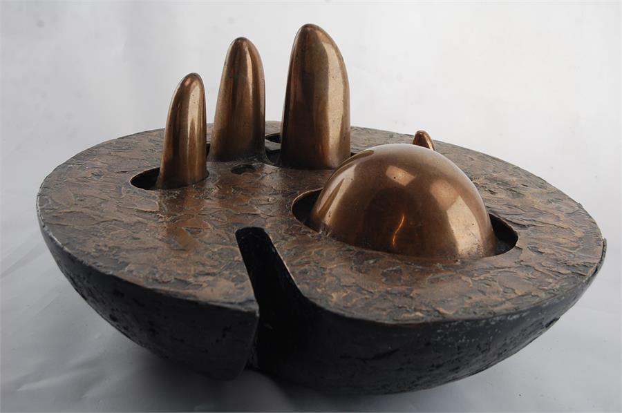 Follower of Barbara Hepworth, a 20th C abstract Bronzed sculpture - Image 4 of 4