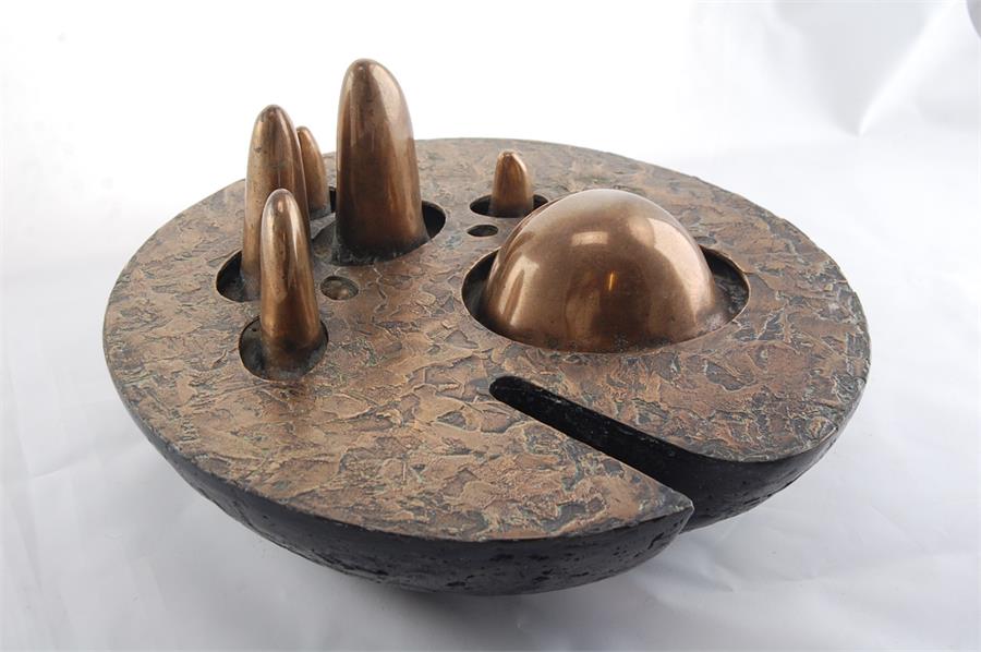 Follower of Barbara Hepworth, a 20th C abstract Bronzed sculpture