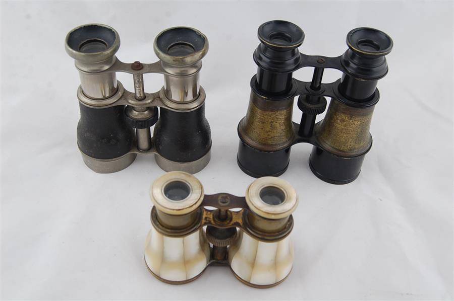 Two pair of 19th / 20th C. Binocular and One pair Mother of Pearl Cased Opera Glasses