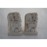 Pair Early Carved White Marble Bookends, A Shepherdess Holding a Lamb