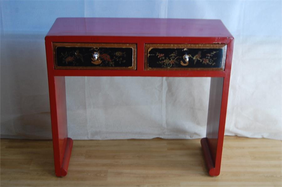 Antique Chinese red lacquered side table off the super yacht Dona Amelia 'Mamma Mia'