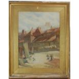 EMSLEY Walter (1860 - 1938) Watercolour, "Fishing Village" Signed and Dated 1905