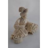 Meiji Period Japanese Ivory Okimono of a seated Geisha, signature to base