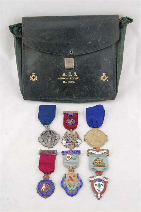 Six Masonic Medals Including The Silver Hall Stone WWI and Masonic silver gilt Gratitude medal