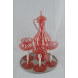 Murano Glass Art Deco Cordial Decanter and Four Matching Stems, c. 1935