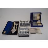 Collection Silver Plate Items Including 19th C. Ivory Handled Fish Servers, Fish Knives & Forks