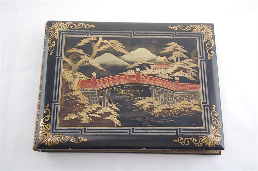 Early 20th C. Japanese Lacquer Postcard Album