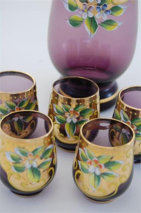 Venetian 'Amber Glass' Liqueur Decanter With Five Matching Liqueur Glasses - Image 2 of 2