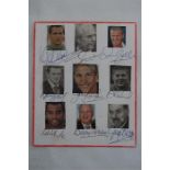 A Sheet of 9 Signed Professional Football Personalities including Eriksson, Beckham, ect