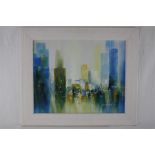 Richardson, "Skyscrapres" Oil on Canvas, Signed Lower Right, W 49cm x H 39cm approx