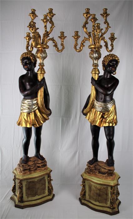 Pair 6ft Carved Italian Blackamoor Candelabra Torchère