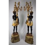 Pair 6ft Carved Italian Blackamoor Candelabra Torchère