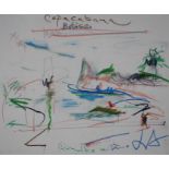 Ronnie Wood (Rolling Stones) & Ivald Granato 'Copacabana Botafogo' mixed media on paper, signed